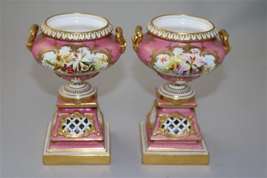 A pair of Royal Worcester pedestal vases, date code for 1898, 14cm